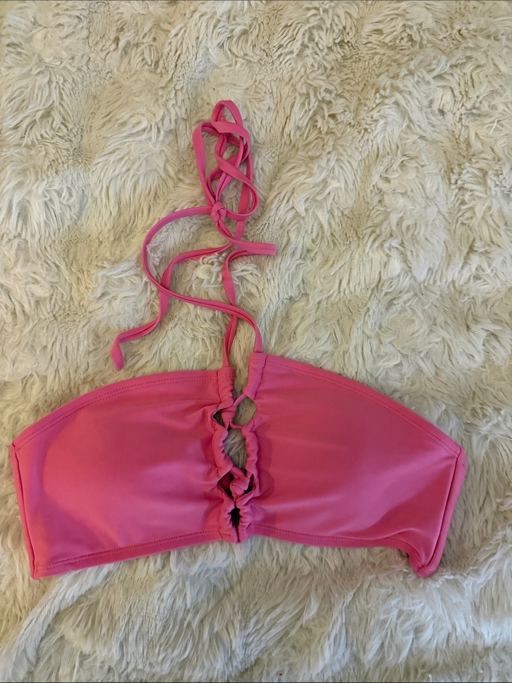 Hot Pink Bandeau Bikini Top with Lace-Up Detail